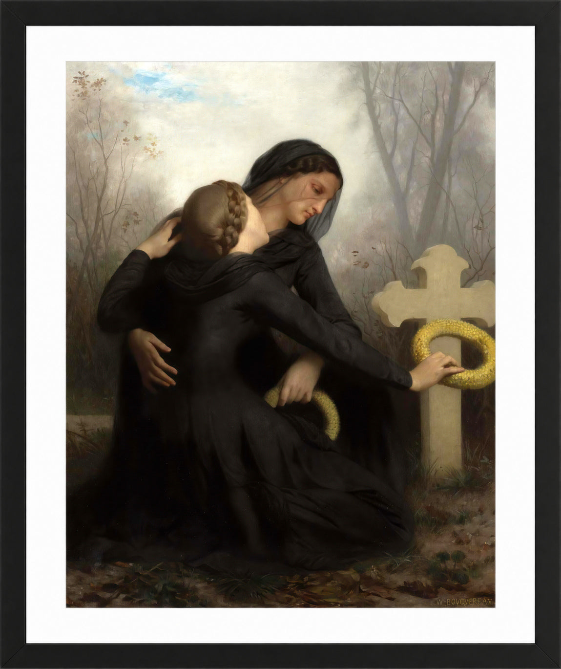 William-Adolphe Bouguereau Print, Le Jour Des Morts (All Saints Day) in a black frame