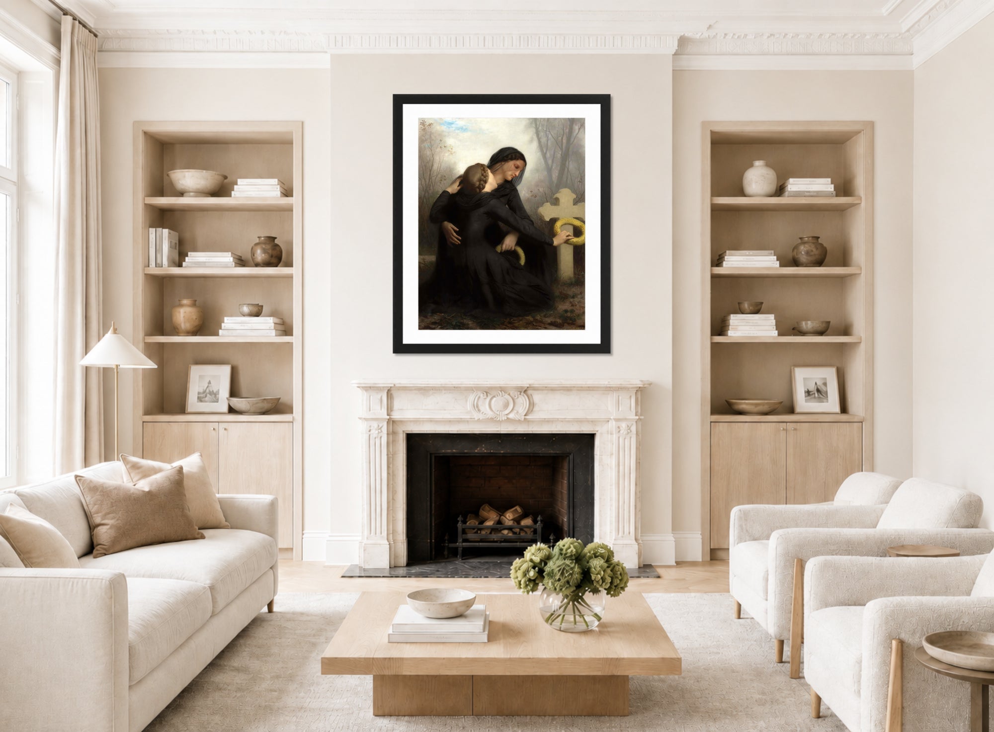 William-Adolphe Bouguereau Print, Le Jour Des Morts (All Saints Day) displayed in a Scandinavian living room