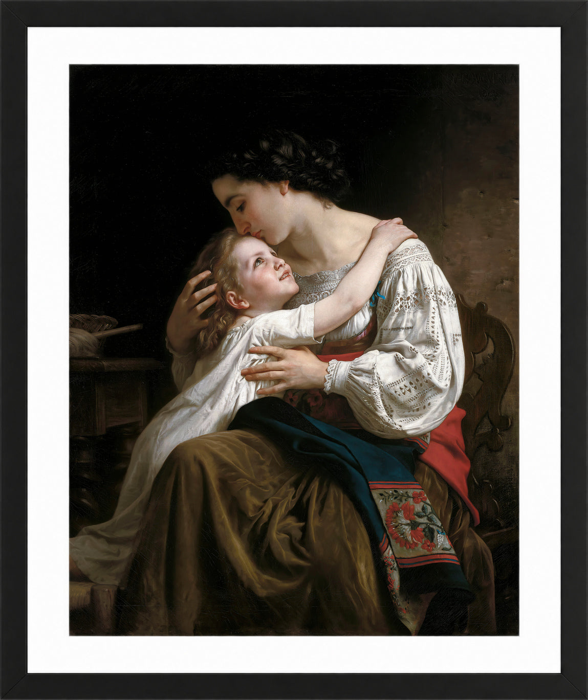 William-Adolphe Bouguereau Print, Le lever (1865) in a black frame