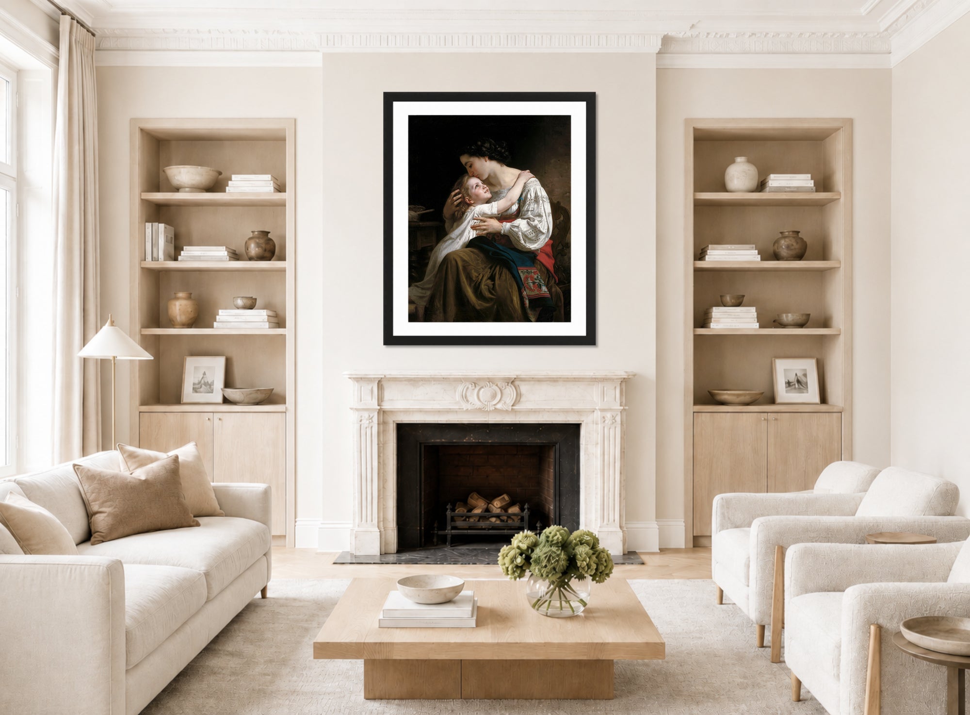 William-Adolphe Bouguereau Print, Le lever (1865) displayed in a Scandinavian living room