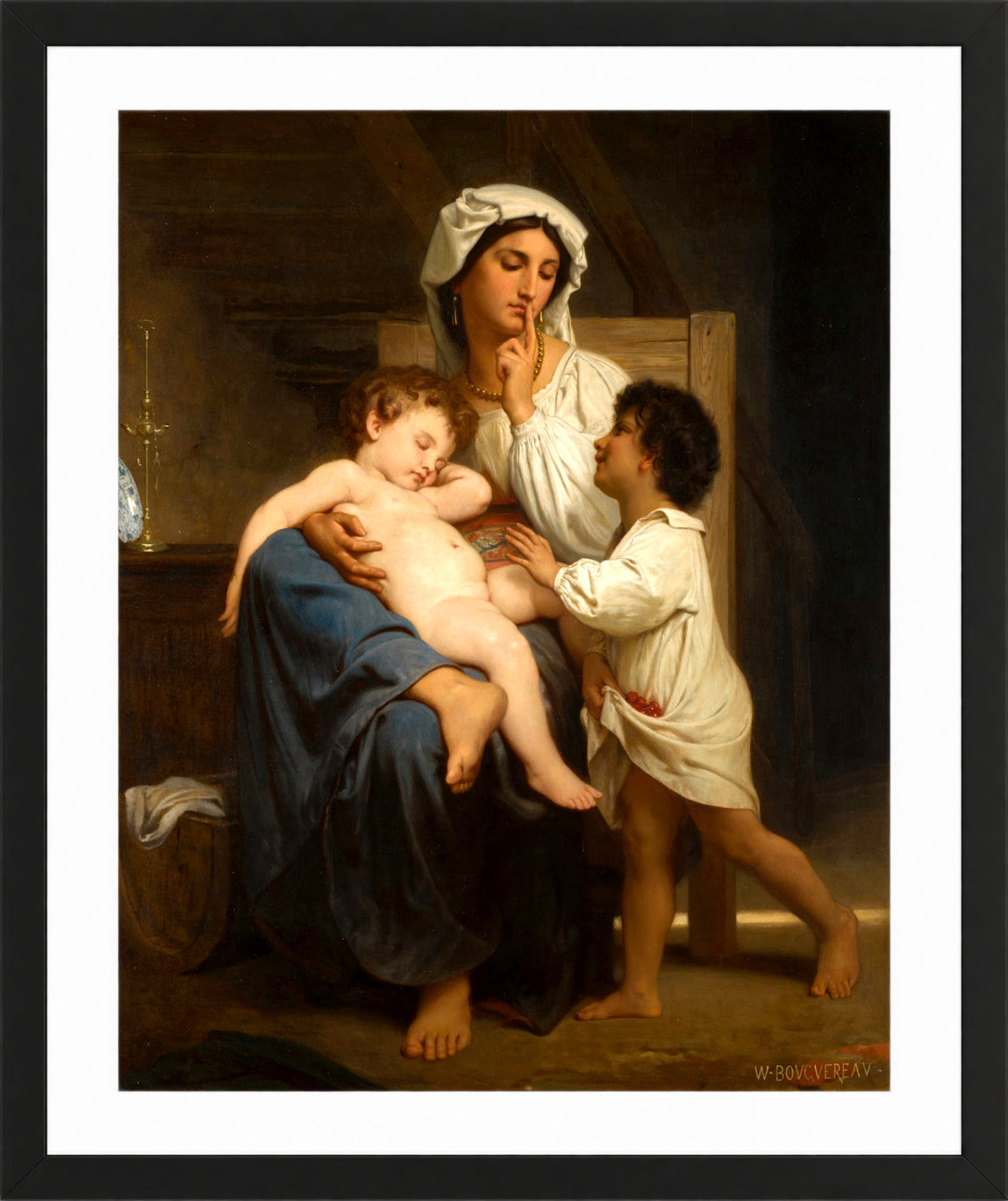 William-Adolphe Bouguereau Print, Le sommeil in a black frame