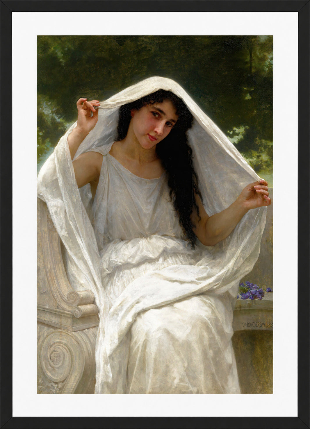 William-Adolphe Bouguereau Print, Le Voile (1898) in a black frame