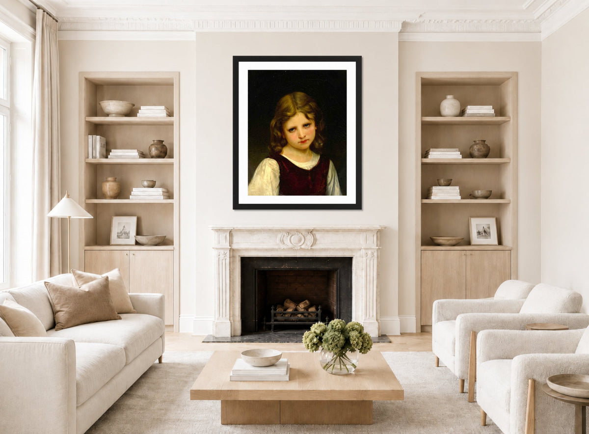 William-Adolphe Bouguereau Print, Mignon displayed in a Scandinavian living room