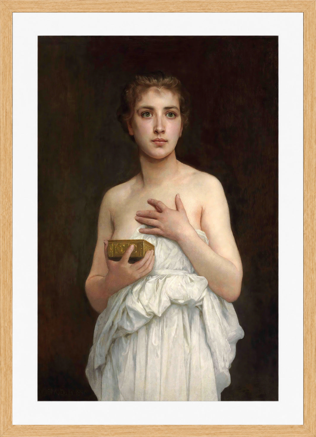 William-Adolphe Bouguereau Print, Pandore (1890) in a light oak frame