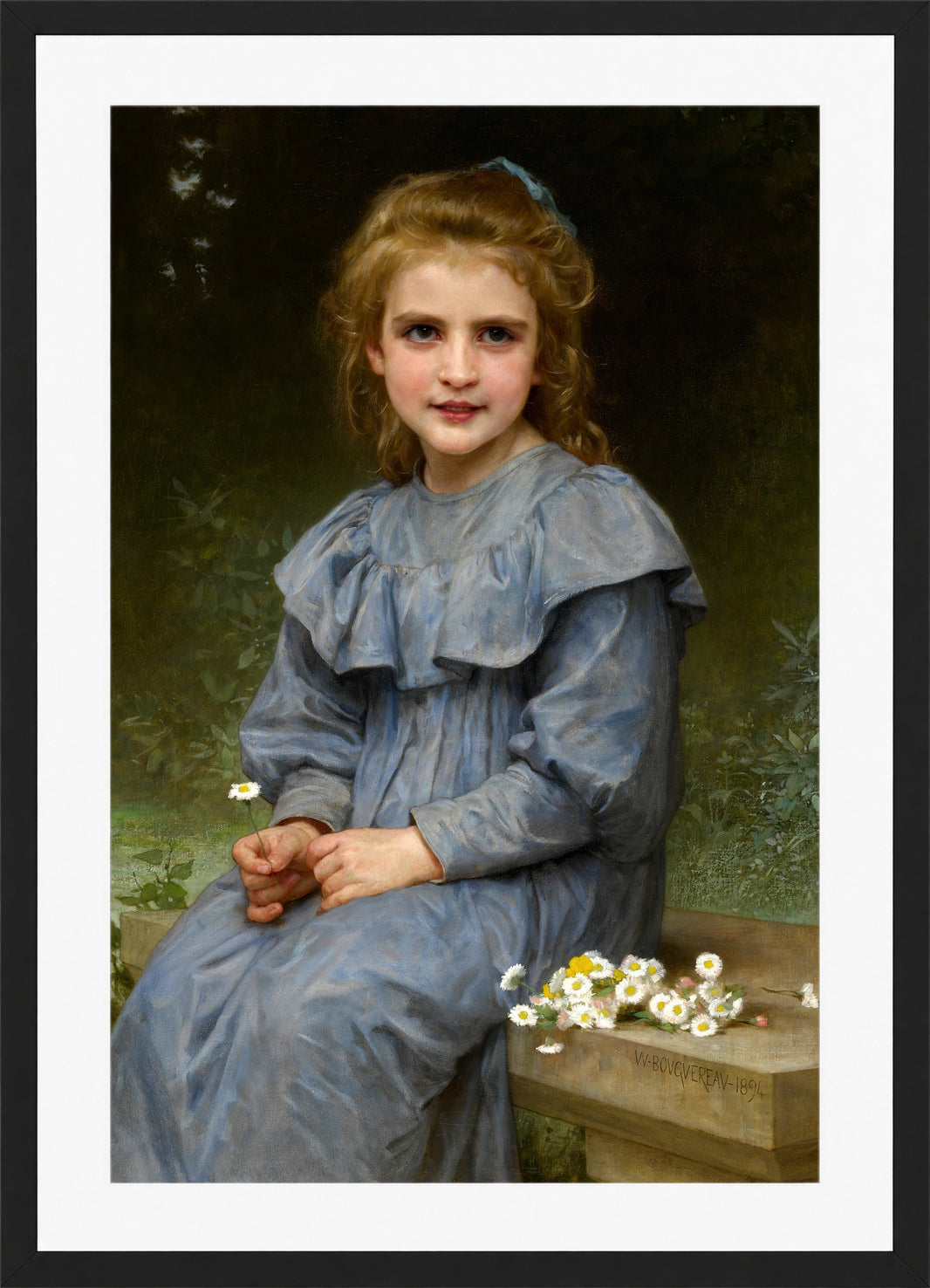 William-Adolphe Bouguereau Print, Pâquerettes (1894) in a black frame