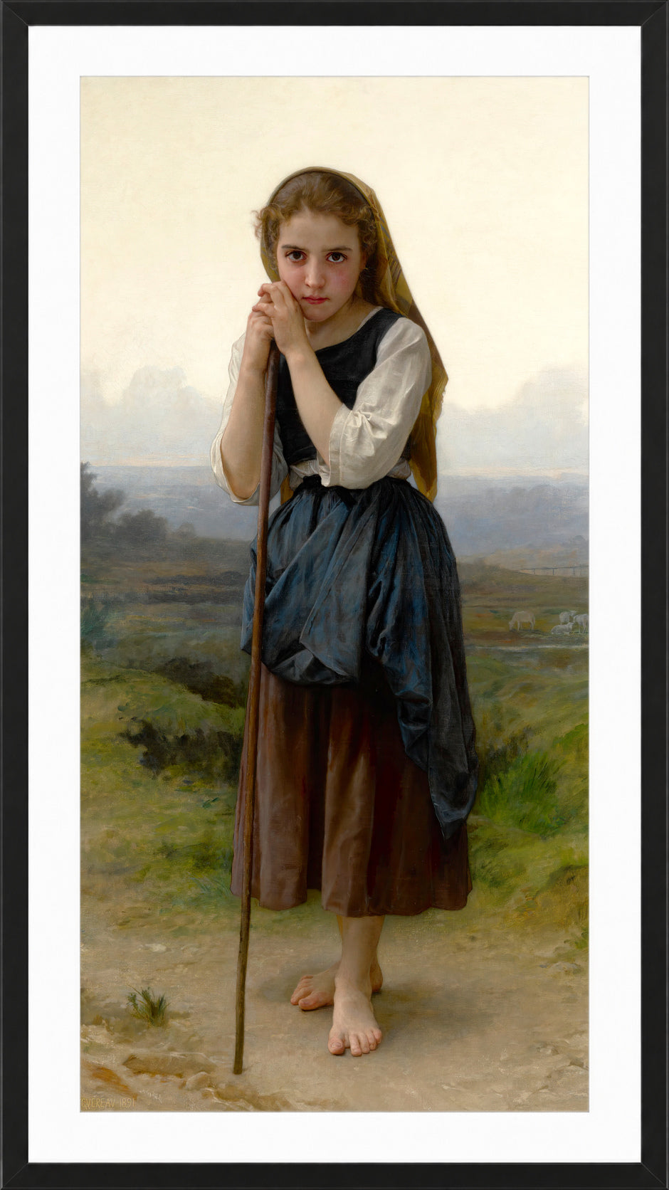 William-Adolphe Bouguereau Print, Petite Bergère (1891) in a black frame