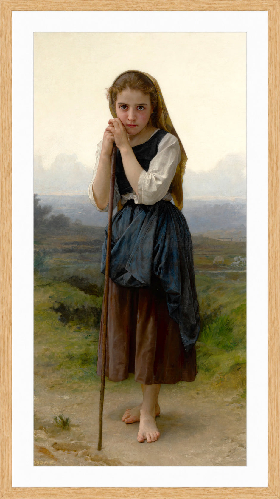William-Adolphe Bouguereau Print, Petite Bergère (1891) in a light oak frame