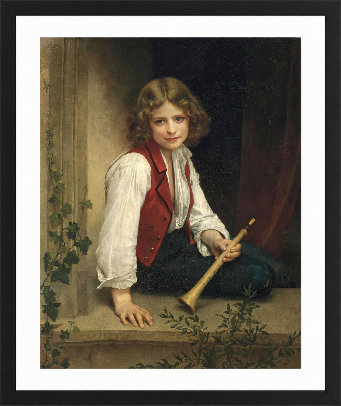 William-Adolphe Bouguereau Print, Pifferaro (1870) in a black frame