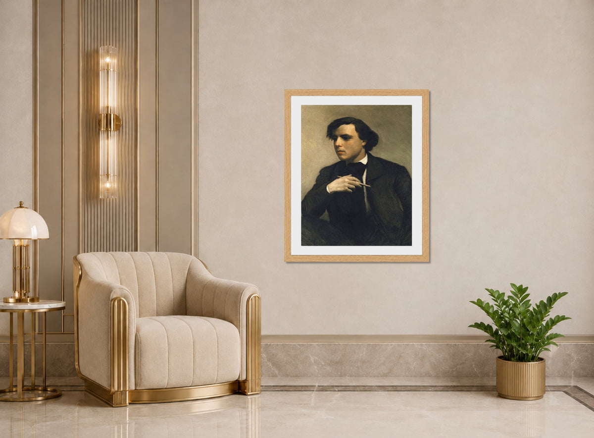 William-Adolphe Bouguereau Print, Portrait De Ferdinand Chaigneau displayed in an Art Deco interior