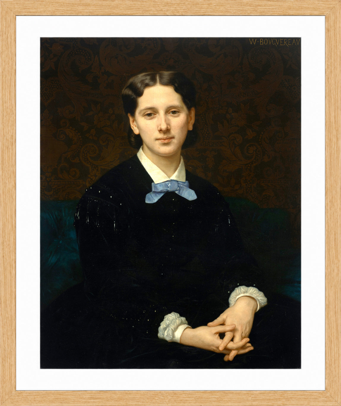 William-Adolphe Bouguereau Print, Portrait de Madame Hoskier (1865) in a light oak frame