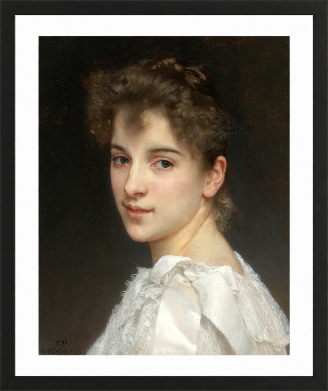 William-Adolphe Bouguereau Print, Portrait Of Gabrielle Cot (1890) in a black frame