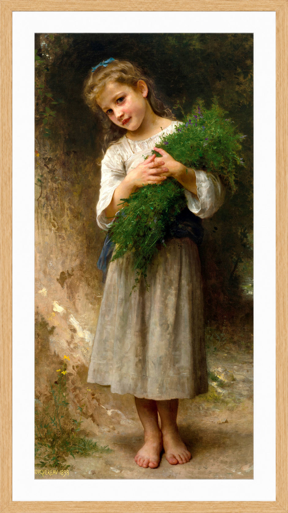 William-Adolphe Bouguereau Print, Retour des champs (1898) in a light oak frame