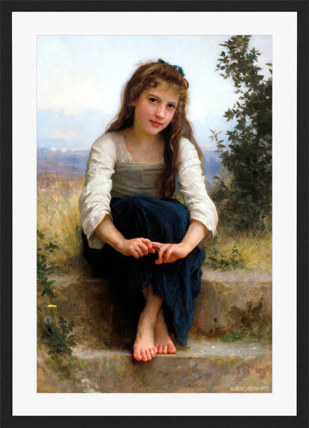 William-Adolphe Bouguereau Print, Rêverie (1899) in a black frame