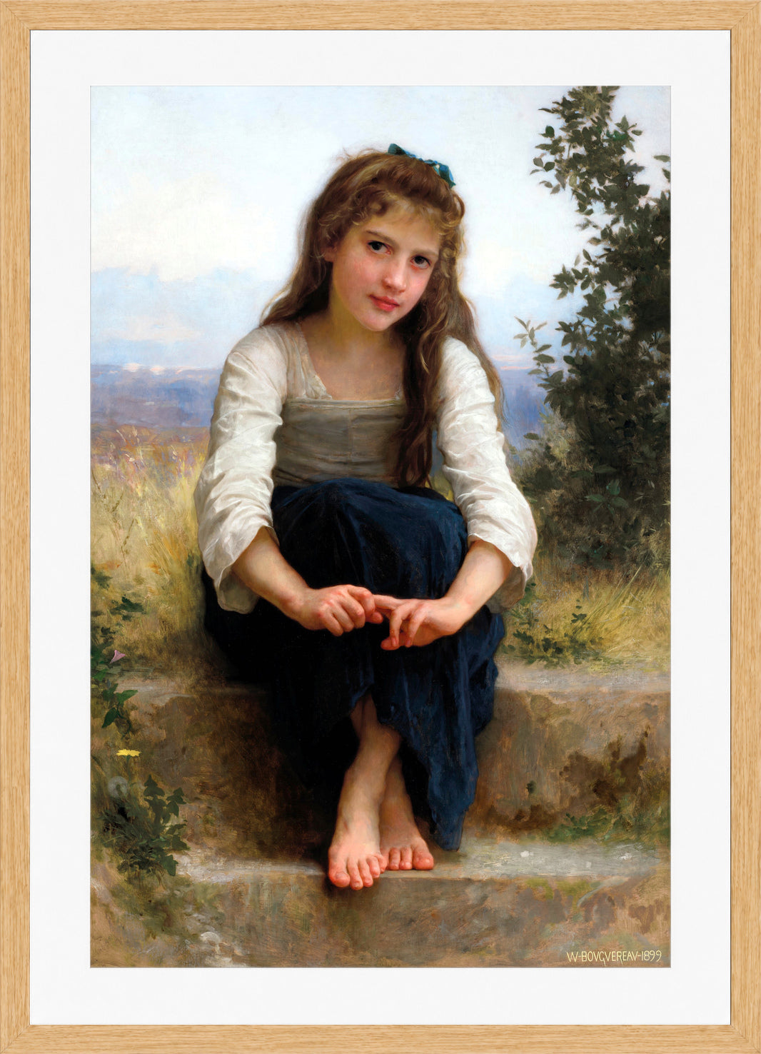 William-Adolphe Bouguereau Print, Rêverie (1899) in a light oak frame