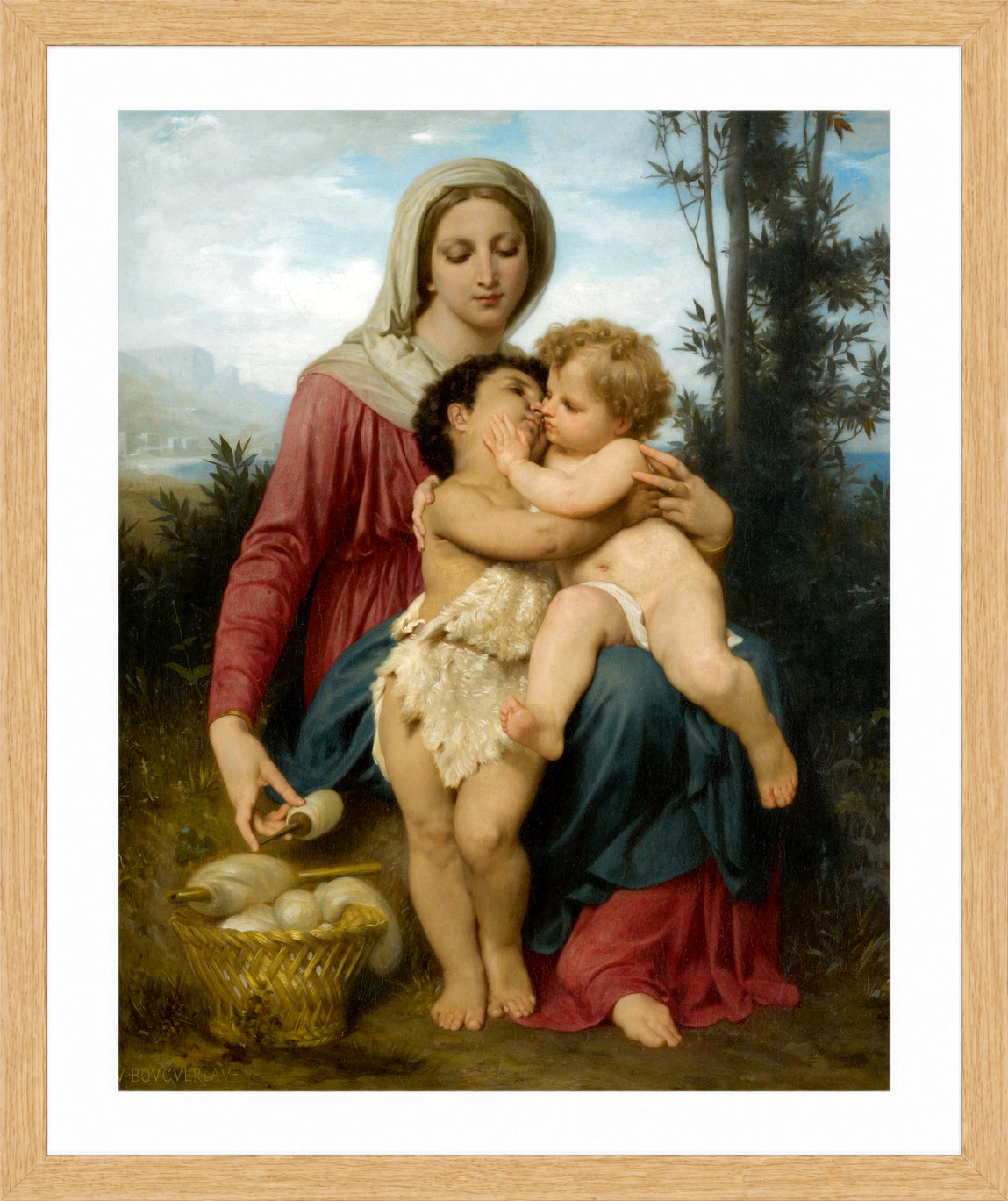William-Adolphe Bouguereau Print, Sainte Famille (The Holy Family) (1863) in a light oak frame
