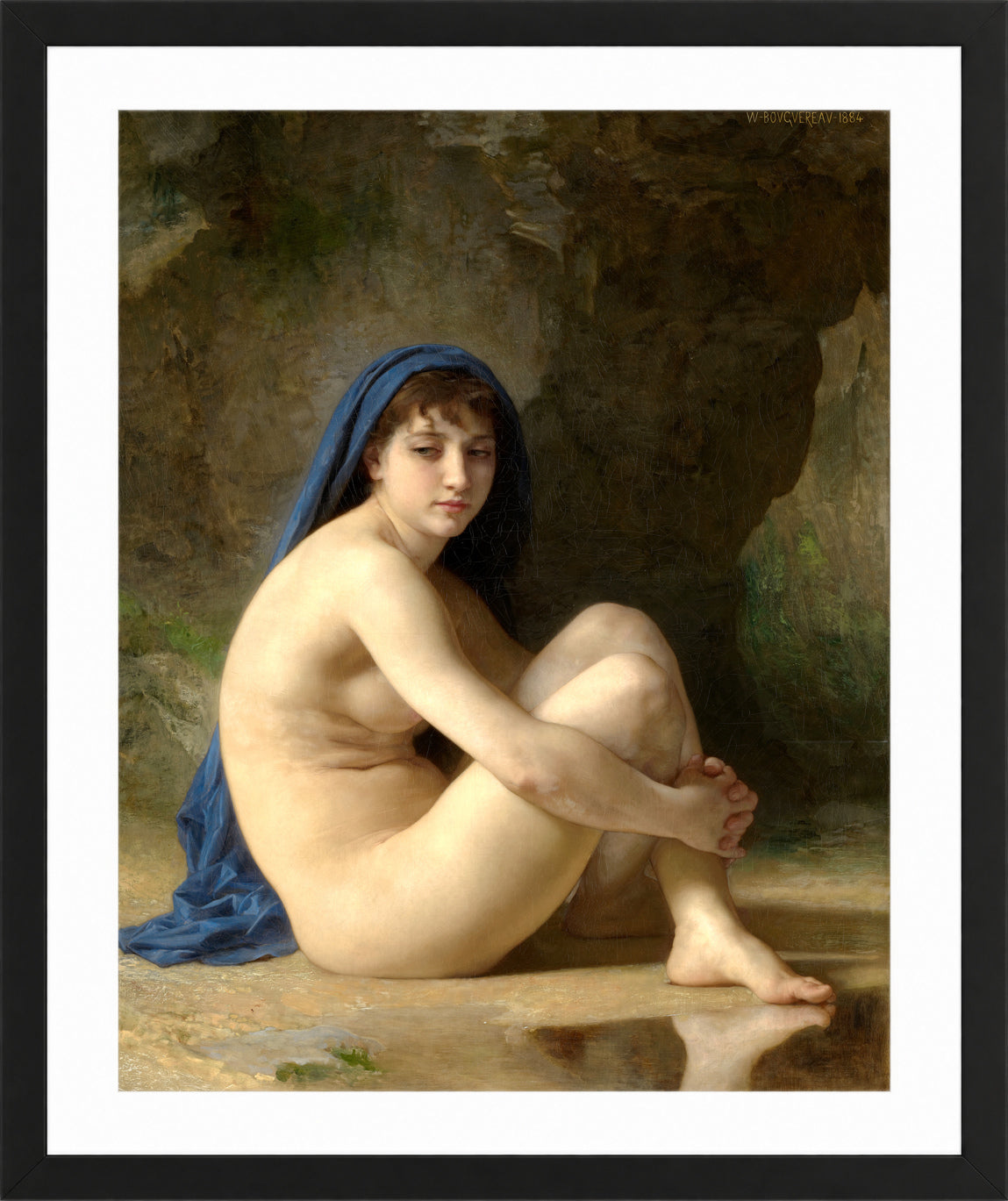 William-Adolphe Bouguereau Print, Seated Nude (1884) in a black frame
