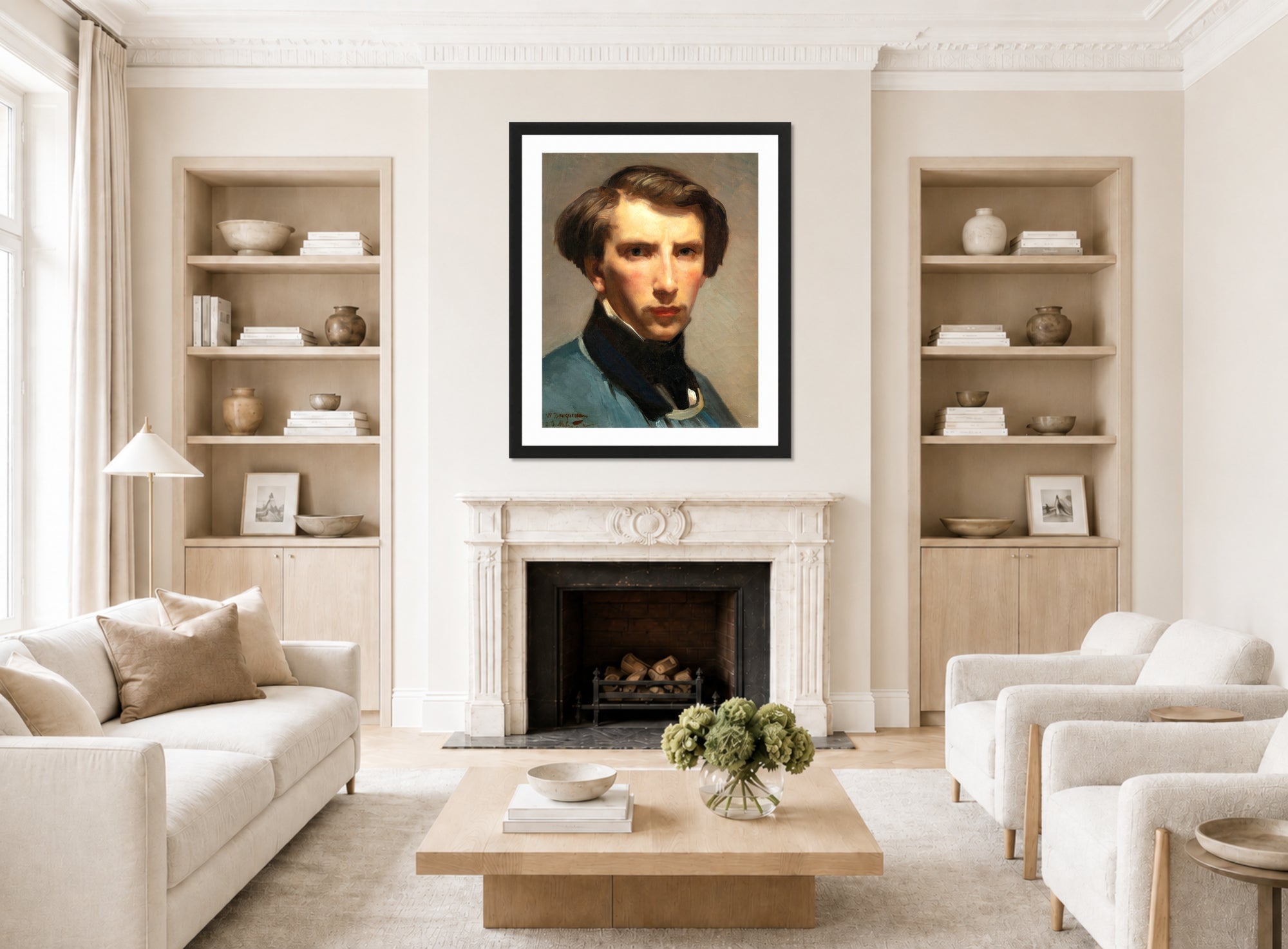 William-Adolphe Bouguereau Print, Self-Portrait displayed in a Scandinavian living room