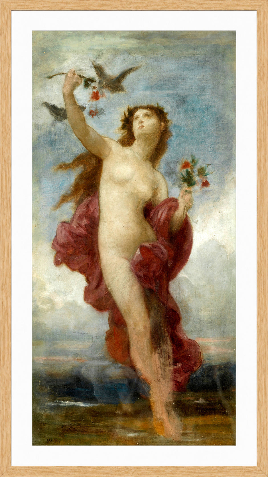 William-Adolphe Bouguereau Print, Study for le jour in a light oak frame