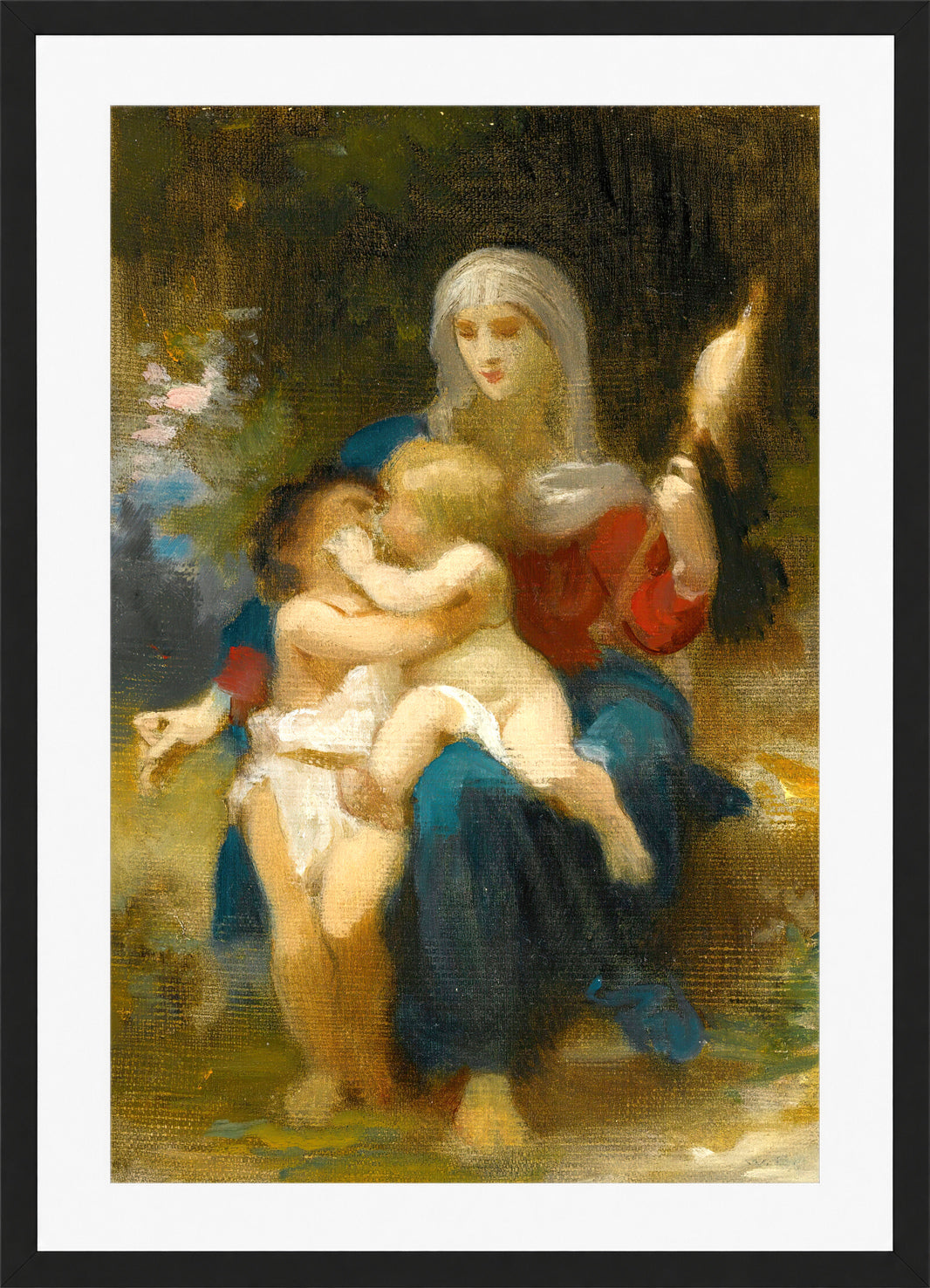 William-Adolphe Bouguereau Print, Study For Sainte Famille in a black frame