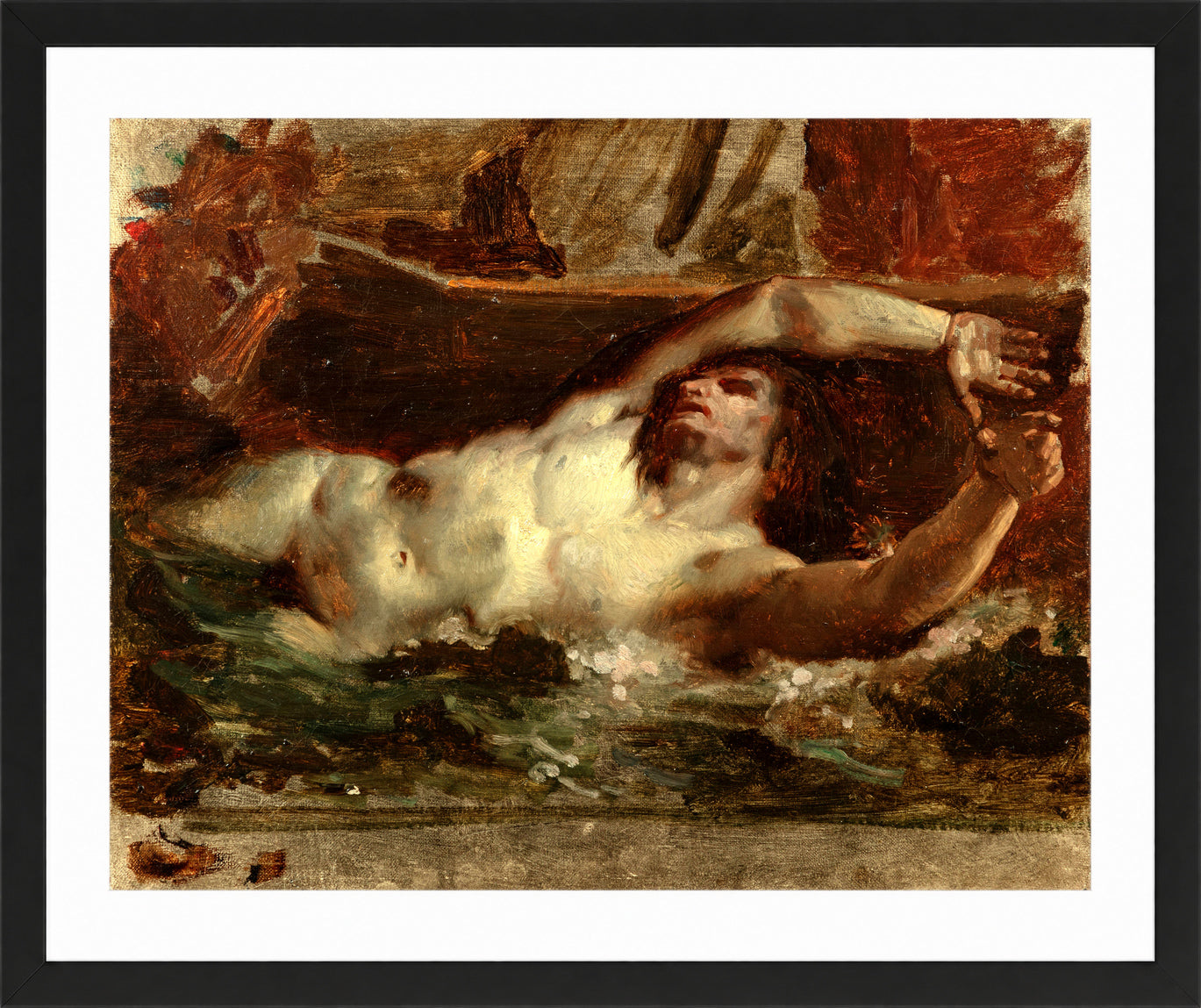 William-Adolphe Bouguereau Print, The Barque of Dante (After Delacroix) in a black frame
