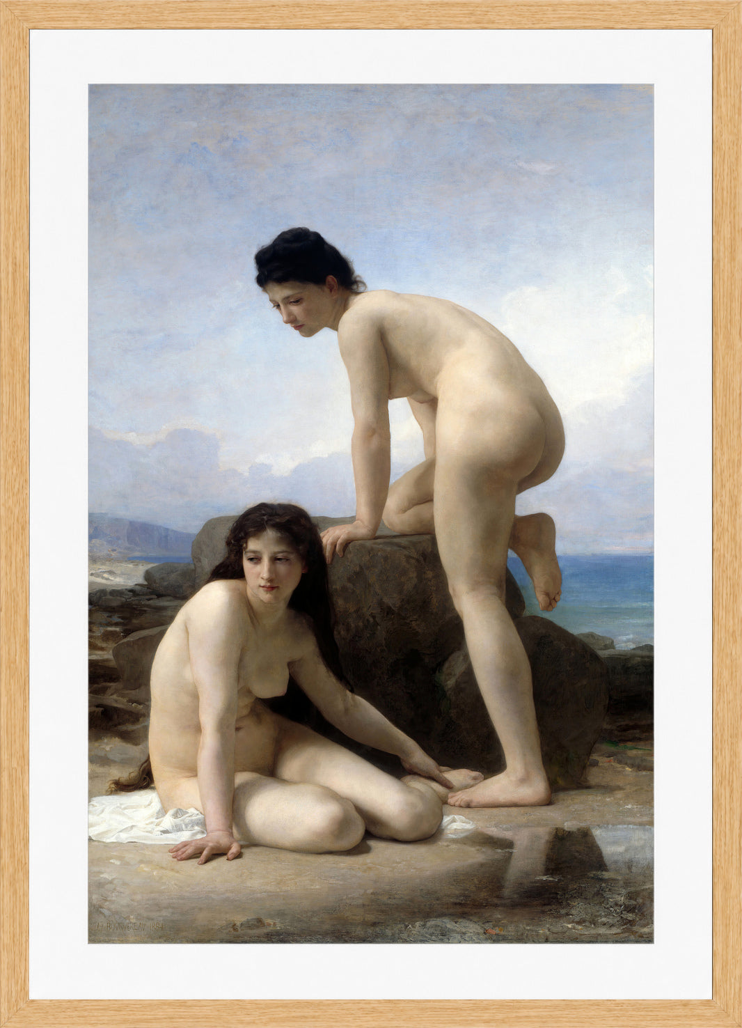William-Adolphe Bouguereau Print, The Bathers (1884) in a light oak frame