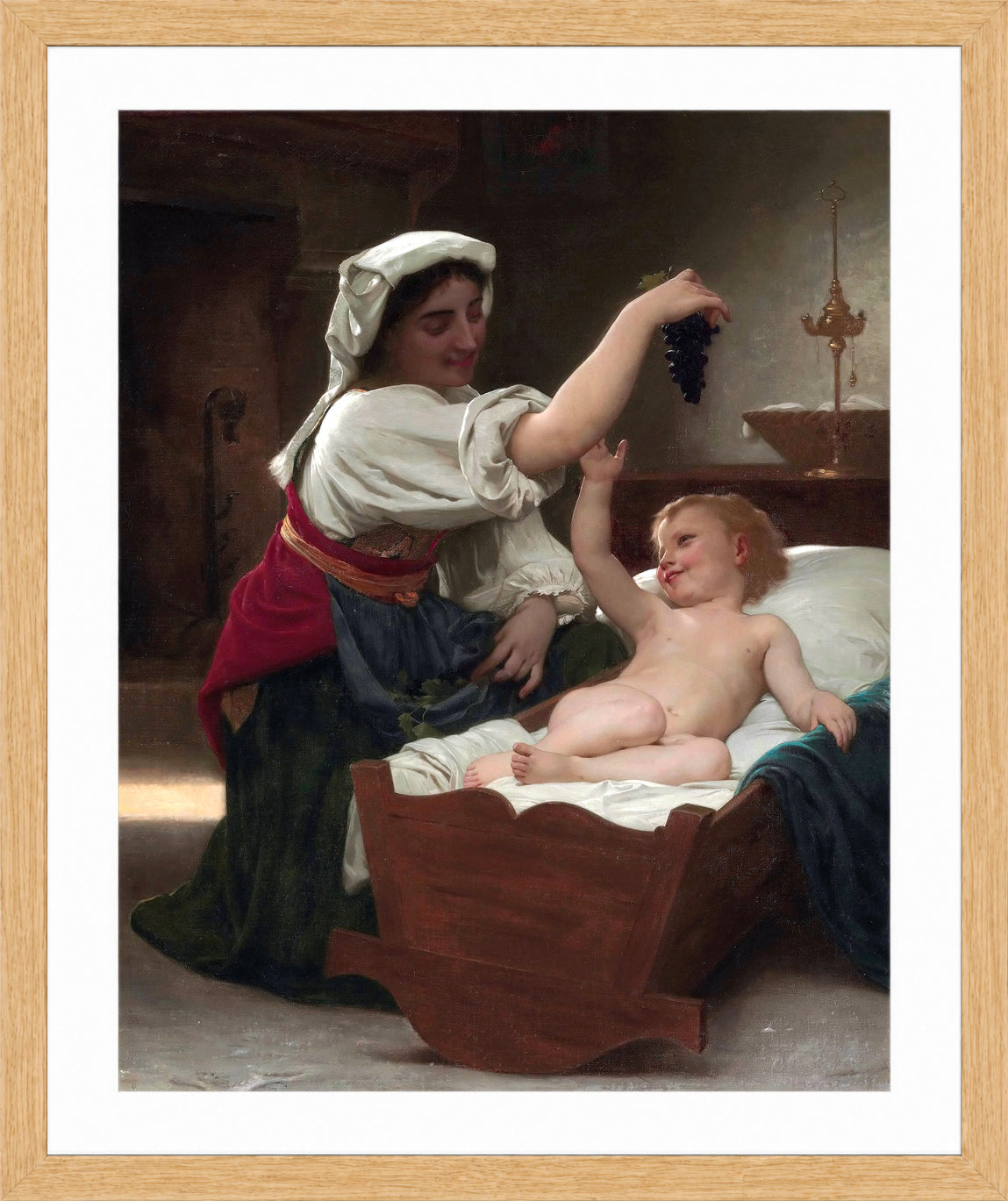 William-Adolphe Bouguereau Print, The Bunch Of Grape (1868) in a light oak frame