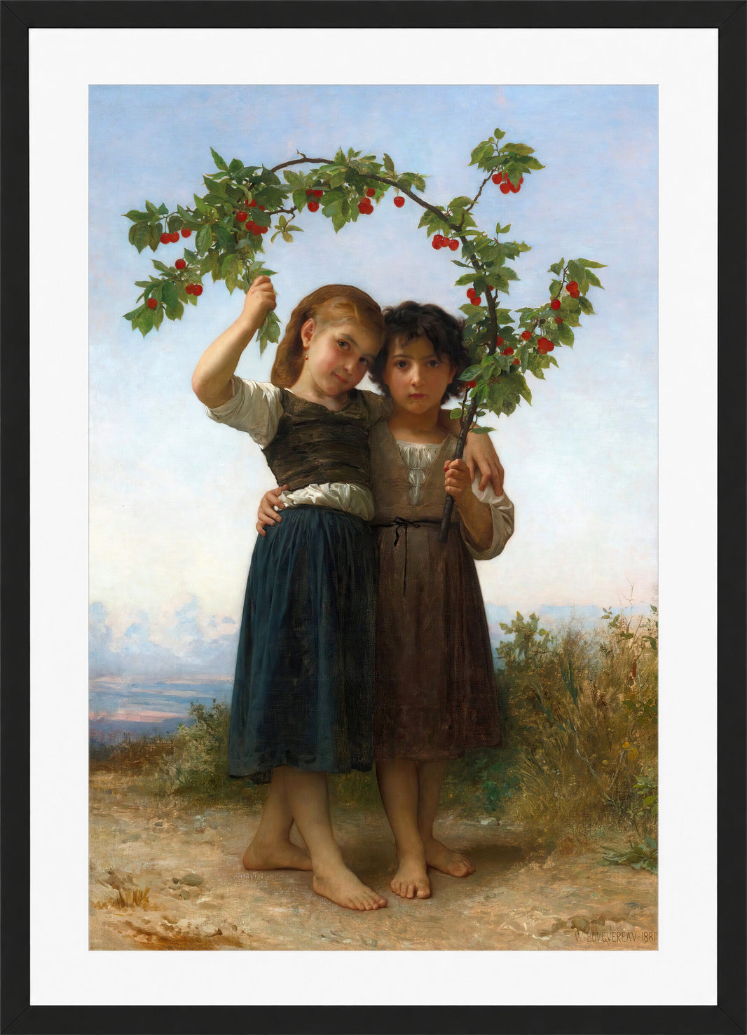 William-Adolphe Bouguereau Print, The Cherry Branch (1881) in a black frame
