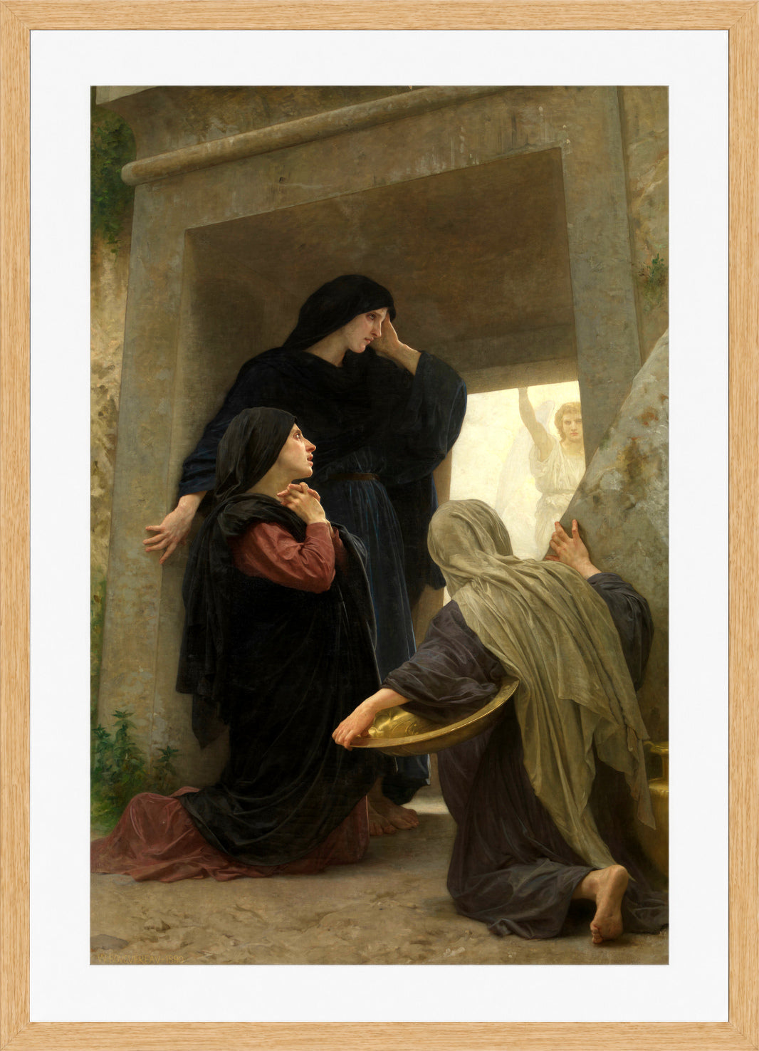 William-Adolphe Bouguereau Print, The Holy Women at the Tomb (1890) in a light oak frame