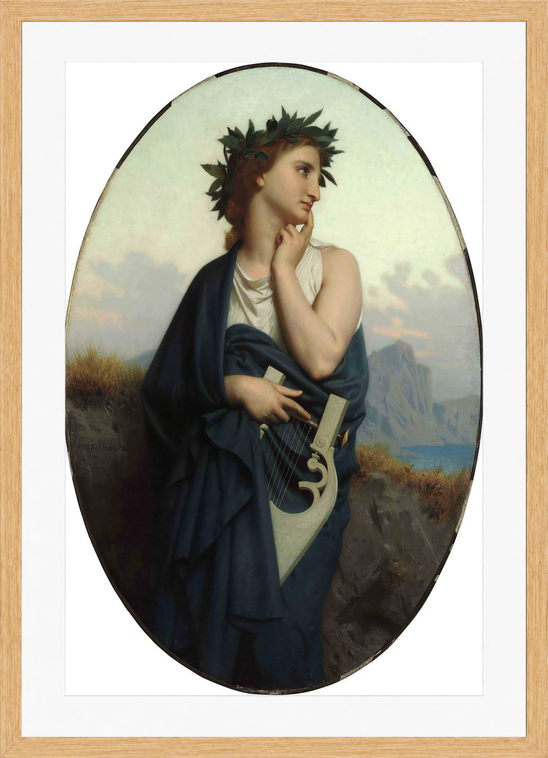 William-Adolphe Bouguereau Print, The Muse (Philomèle) (1861) in a light oak frame