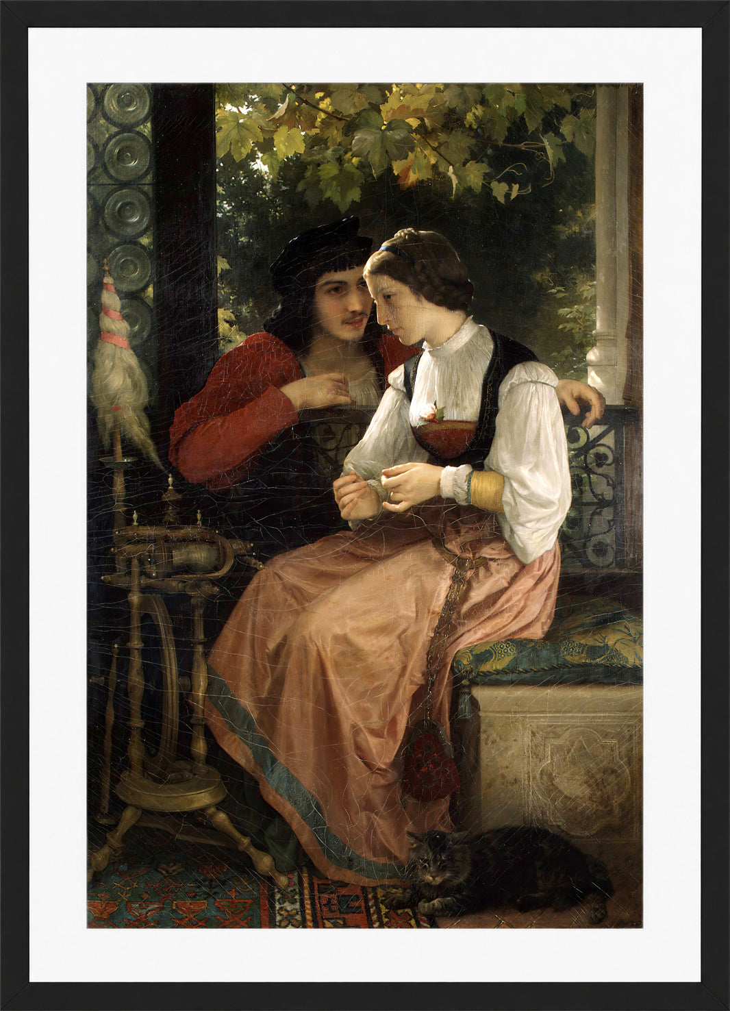 William-Adolphe Bouguereau Print, The Proposal (1872) in a black frame
