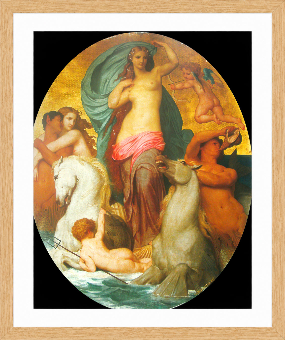 William-Adolphe Bouguereau Print, Venus Triumphant (1857) in a light oak frame