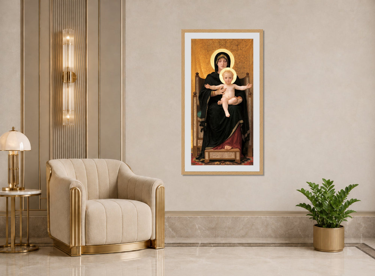 William-Adolphe Bouguereau Print, Virgin and Child (1888) displayed in an Art Deco interior