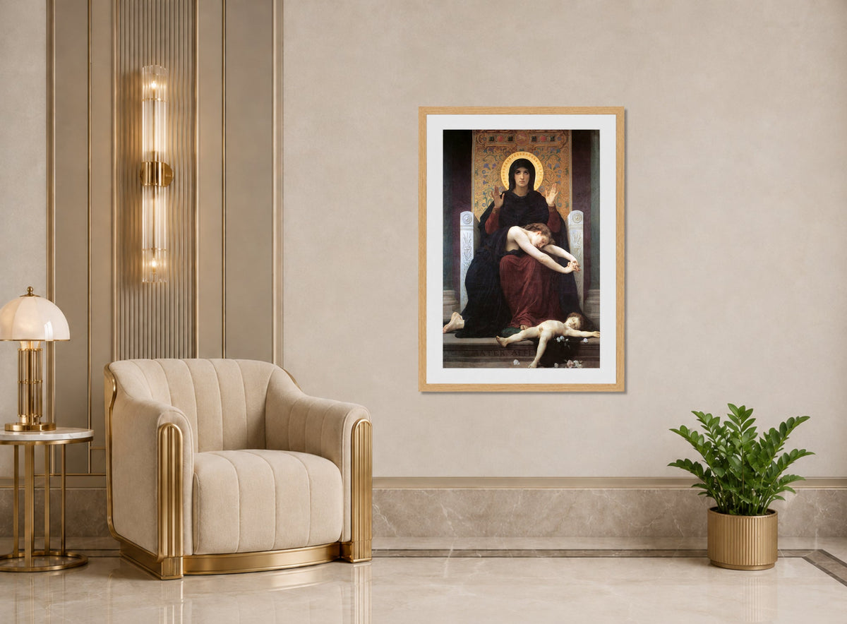 William-Adolphe Bouguereau Print, Virgin Comforter (1875) displayed in an Art Deco interior