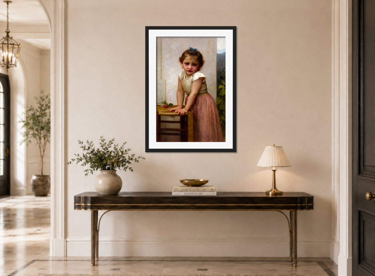 William-Adolphe Bouguereau Print, Yvonne (1896) displayed above a console table