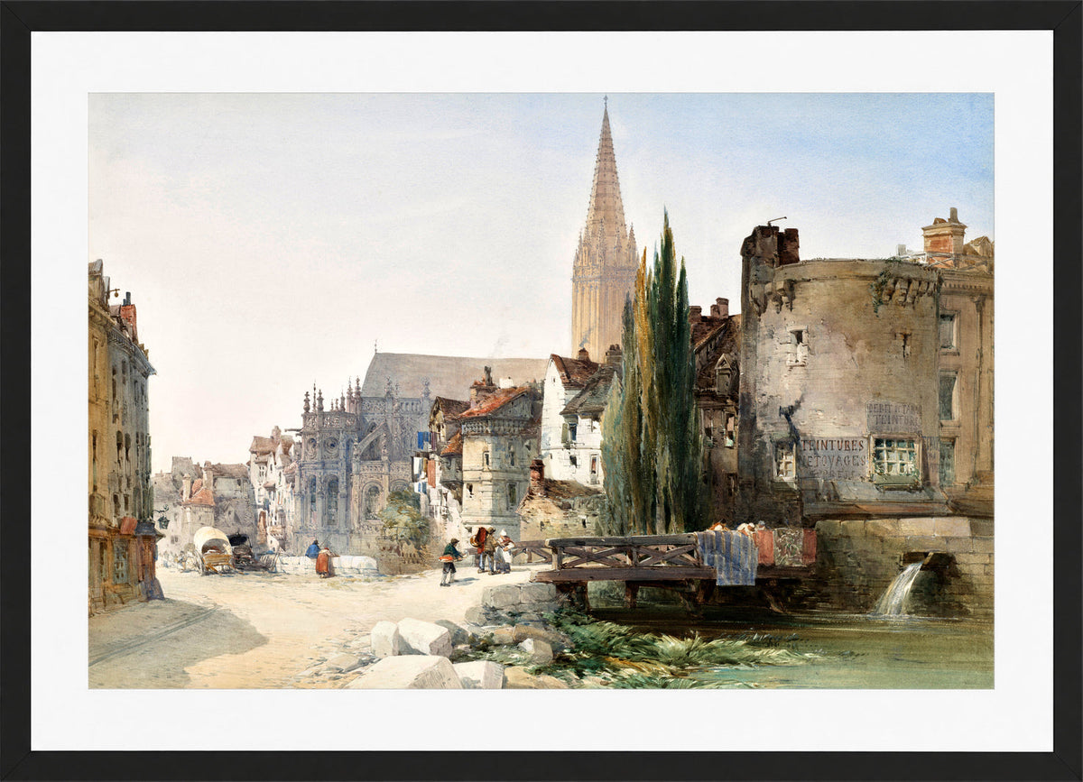 William Callow Print, A view of St Pier, Caen, France (1865) in a black frame