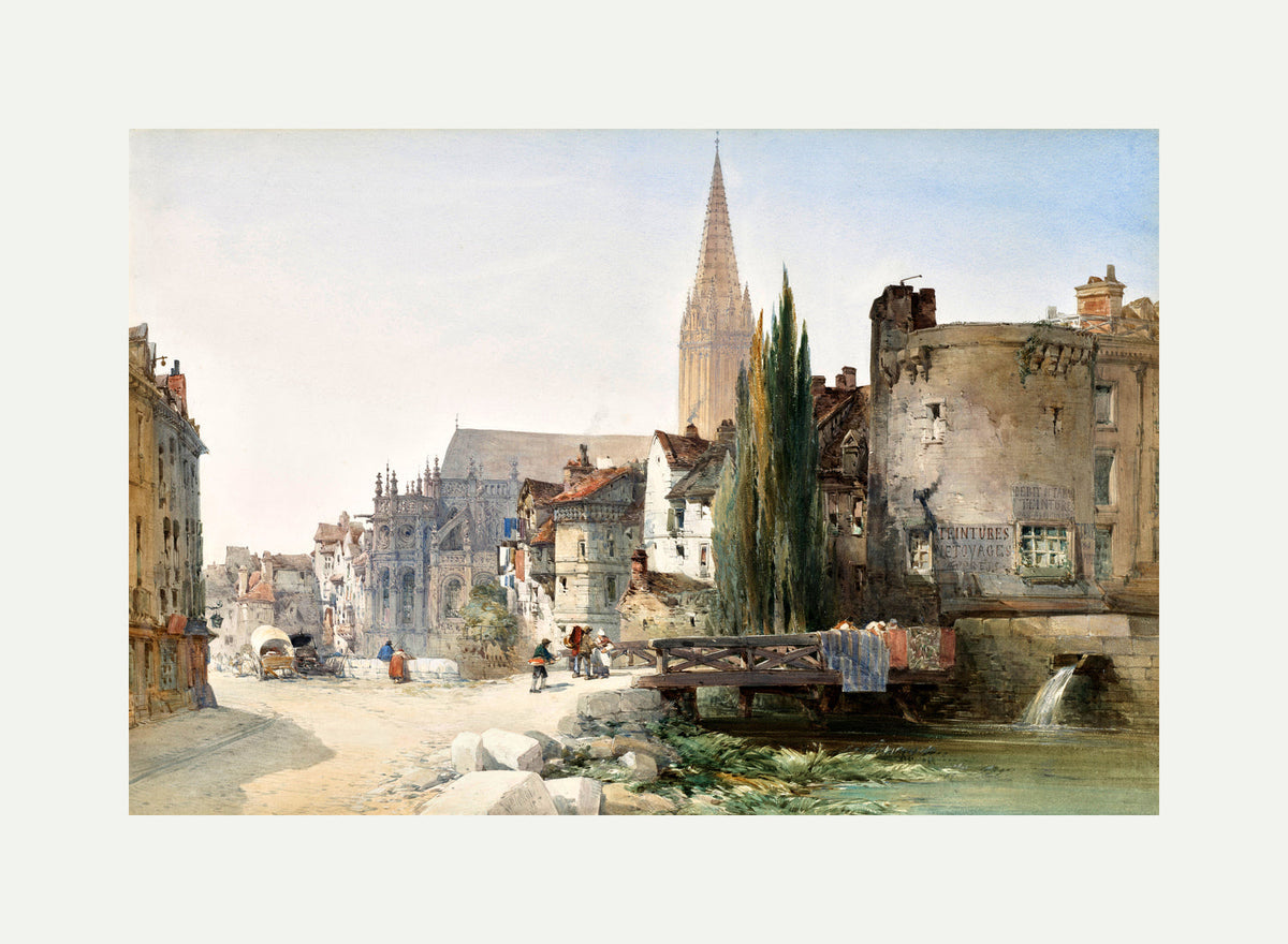 William Callow Print, A view of St Pier, Caen, France (1865) with an off-white border for rolled canvas