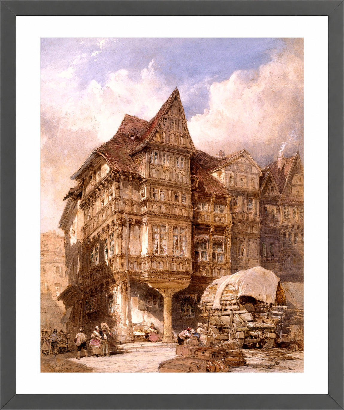 William Callow Print, Albrecht Durer’s House at Nuremberg (1875) in a dark grey frame