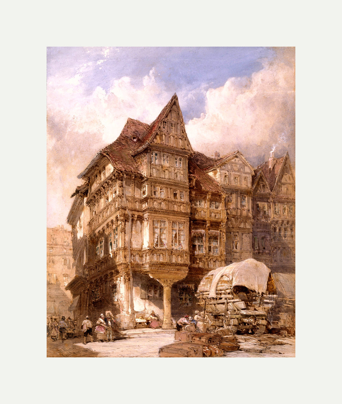 William Callow Print, Albrecht Durer’s House at Nuremberg (1875) with an off-white border for rolled canvas
