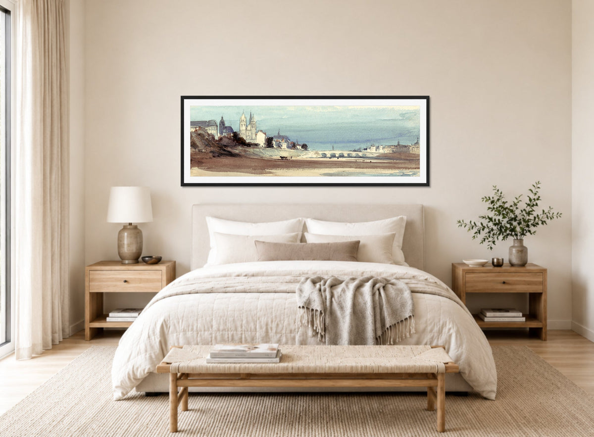 William Callow Print, Blois on the Loire (1856) displayed above a bed