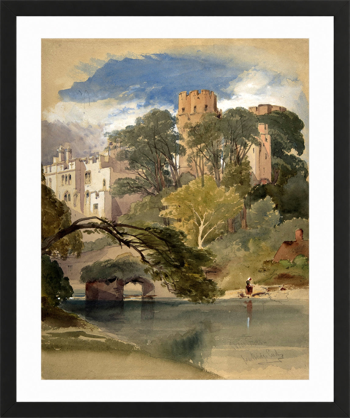 William Callow Print, Caesar’s Tower, Warwick Castle (ca in a black frame