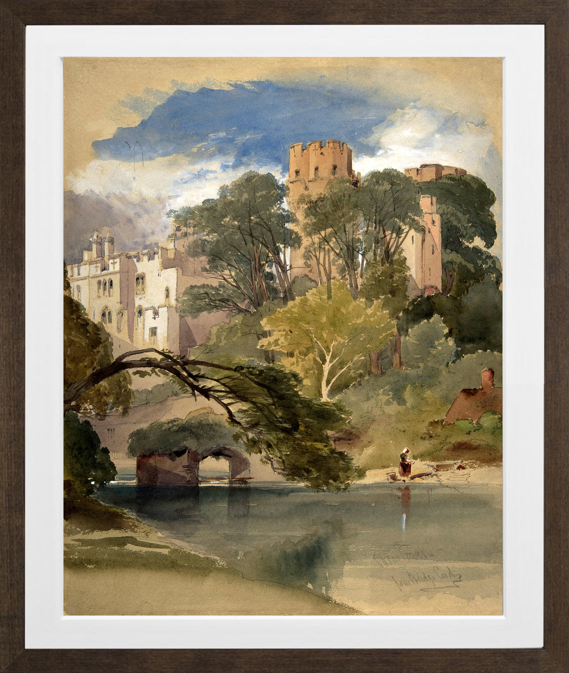 William Callow Print, Caesar’s Tower, Warwick Castle (ca in a brown frame