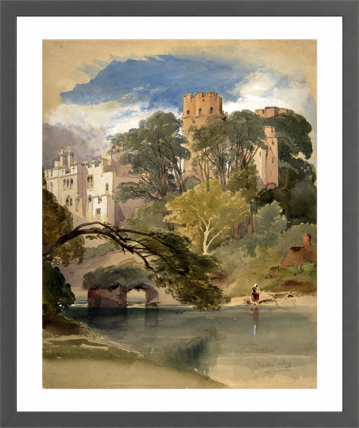 William Callow Print, Caesar’s Tower, Warwick Castle (ca in a dark grey frame