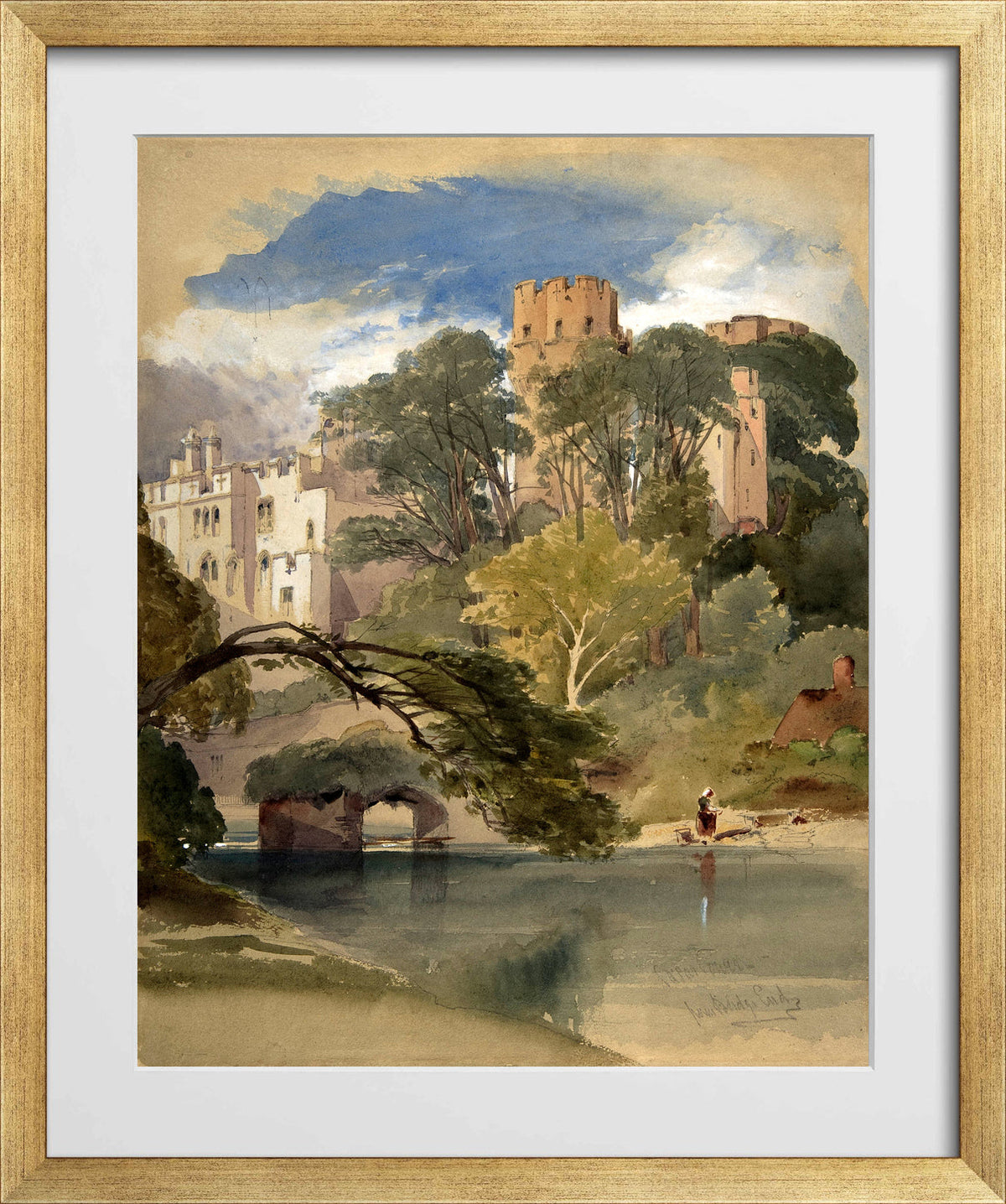William Callow Print, Caesar’s Tower, Warwick Castle (ca in a gold frame
