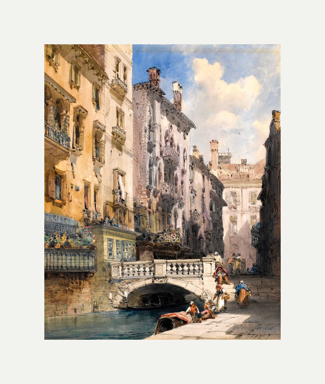 William Callow Print, Canal Barataria, Venice (1885) with an off-white border for rolled canvas
