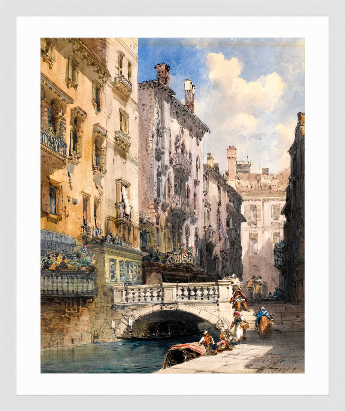 William Callow Print, Canal Barataria, Venice (1885) in a white frame