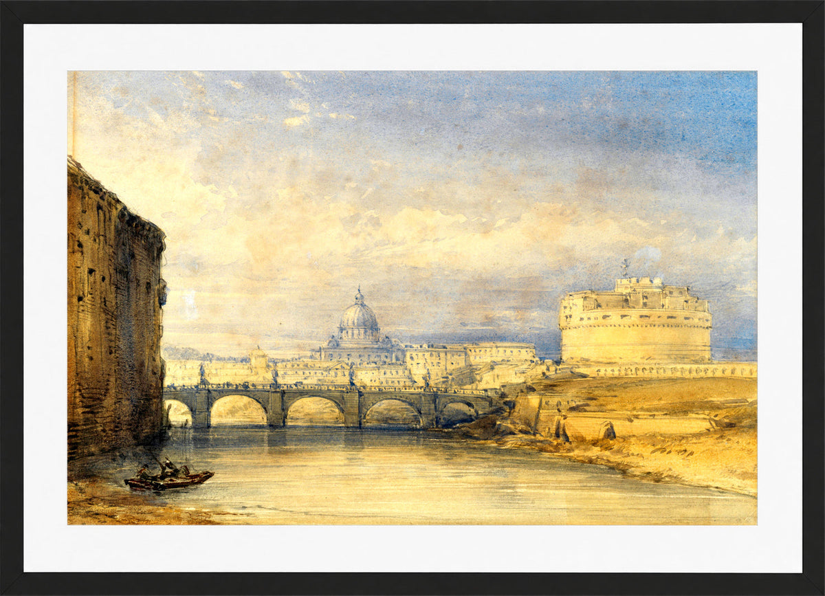 William Callow Print, Castel Sant’Angelo, Rome in a black frame