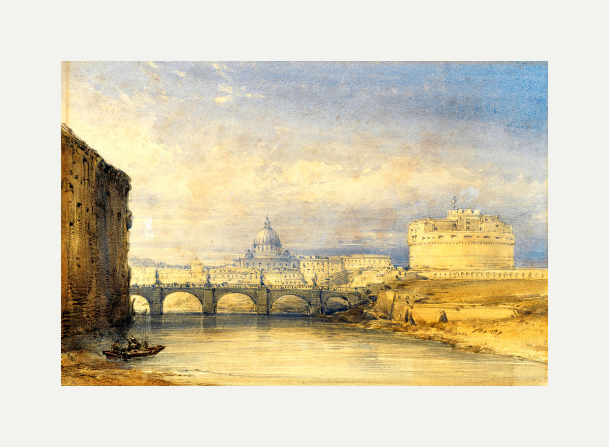 William Callow Print, Castel Sant’Angelo, Rome with an off-white border for rolled canvas