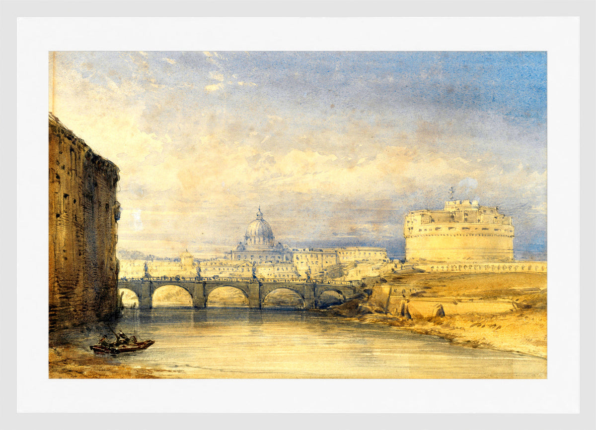 William Callow Print, Castel Sant’Angelo, Rome in a white frame