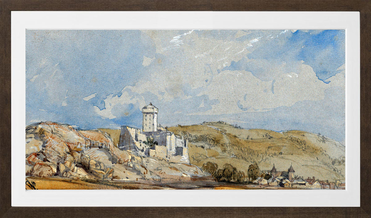 William Callow Print, Château de Lourdes (1836) in a brown frame