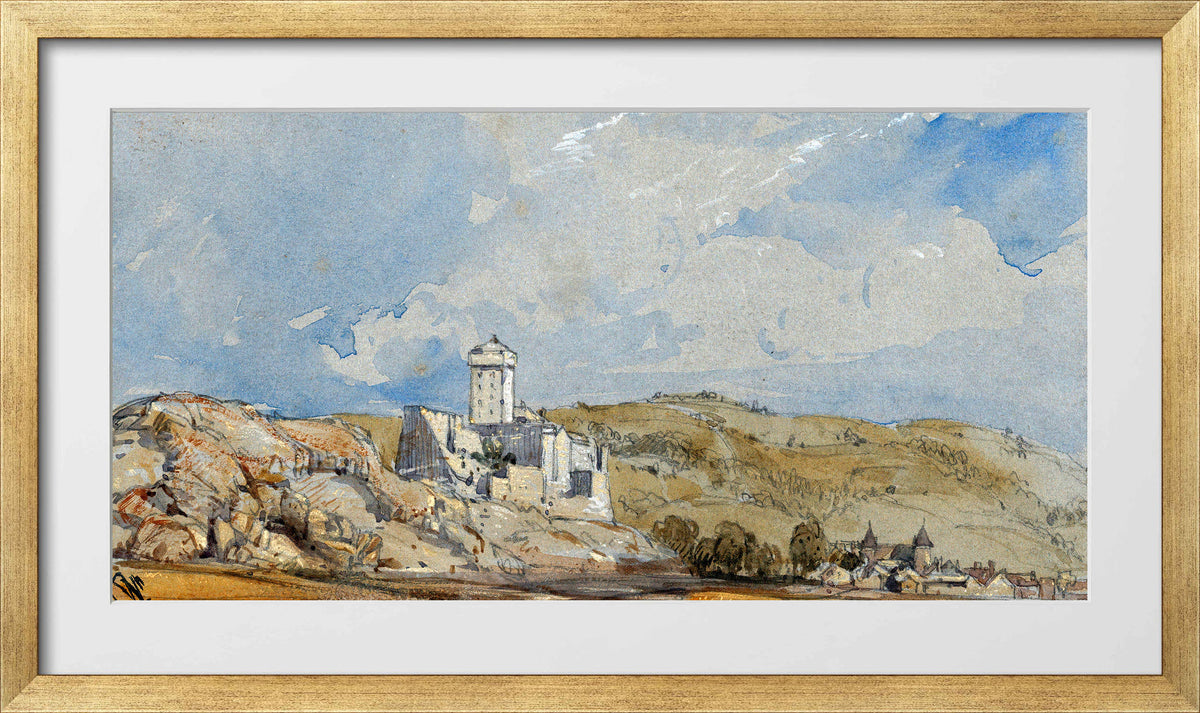 William Callow Print, Château de Lourdes (1836) in a gold frame